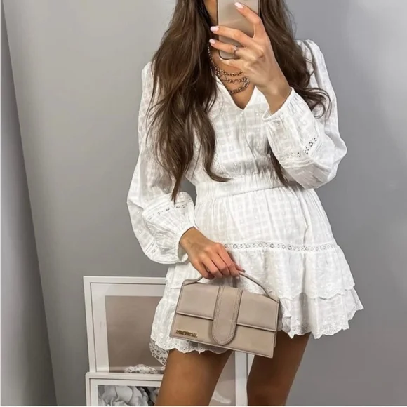 Zara * embroidered lace insert dress white flowy boho - Picture 2 of 11